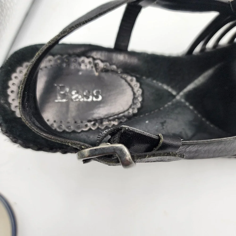 Bass Black Leather Strappy Wedge Sandal Size‎ 7M Hook & Loop Slightly Used